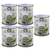 5X Metallic Silver Gloss Non-Drip Paint 300ml Tin Paint